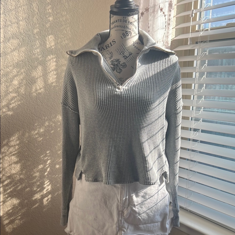Gray Waffle Knit Sweater